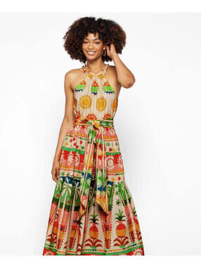 NEW Farm Rio Rainbow Sunset Halter Neck Maxi Dress Women's Size Large